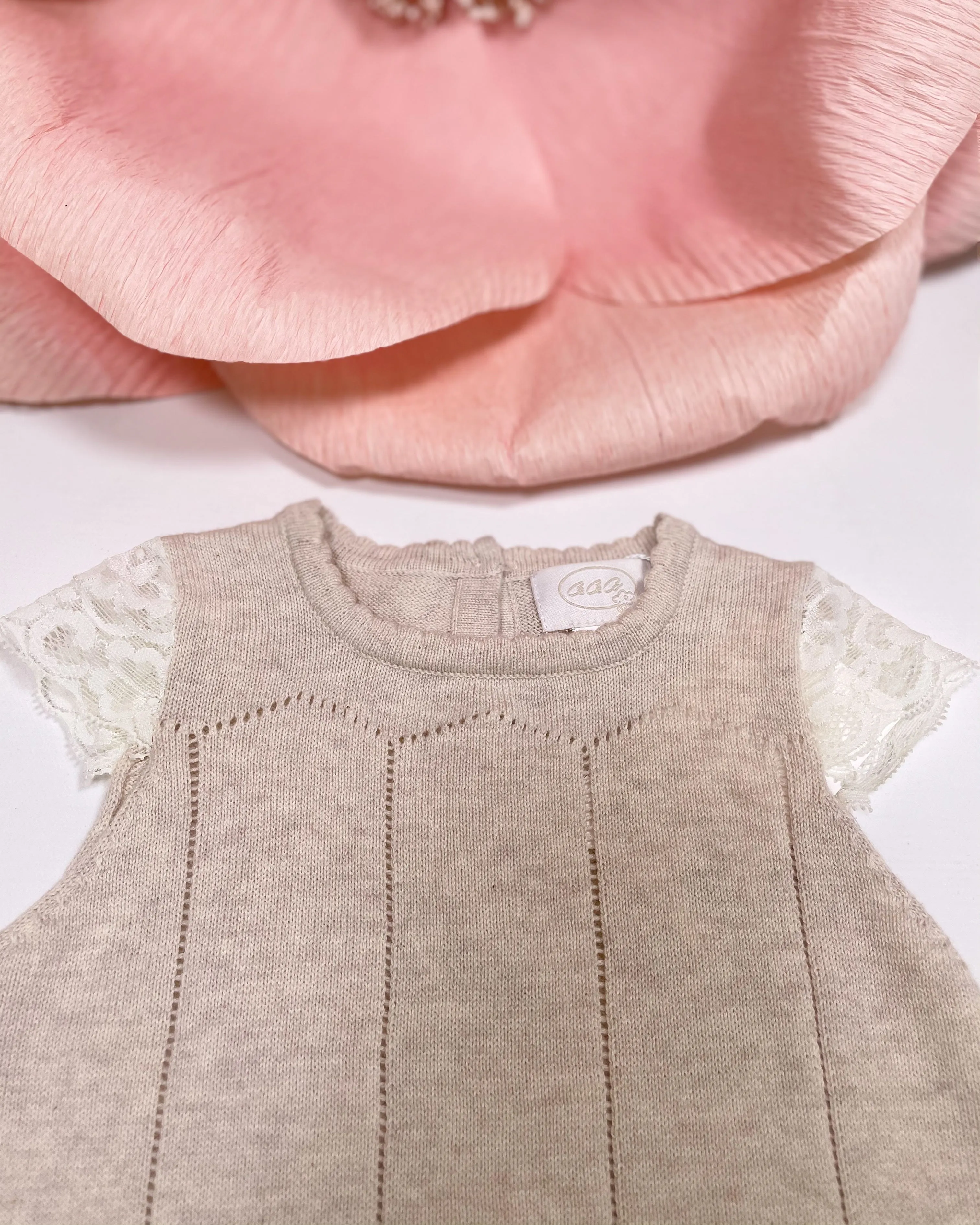 SOFT PINK/BEIGE KNIT LACE DRESS