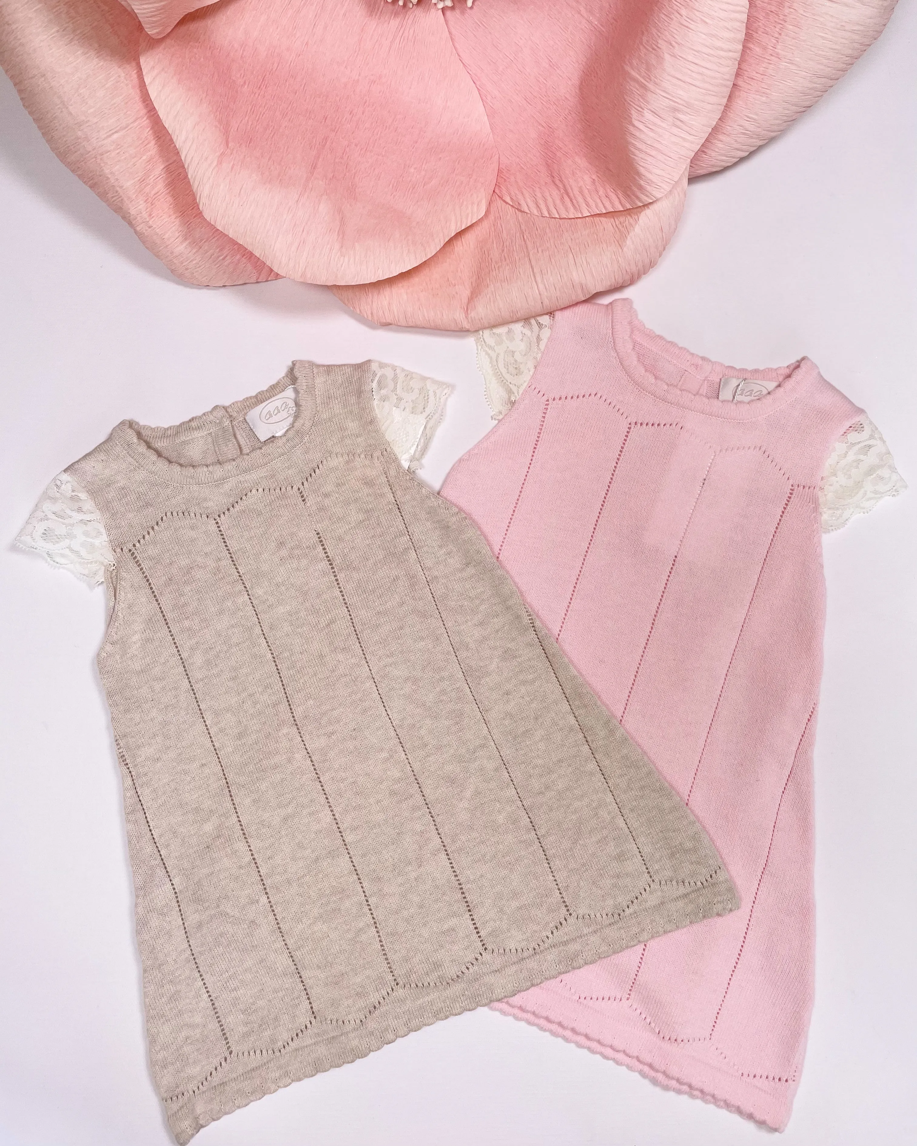 SOFT PINK/BEIGE KNIT LACE DRESS