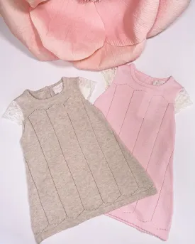 SOFT PINK/BEIGE KNIT LACE DRESS