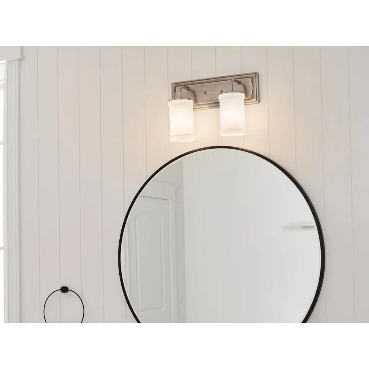 Vetivene 15 In 2-Lights Bathroom Vanity Light With Opal Glass, Silver Finish