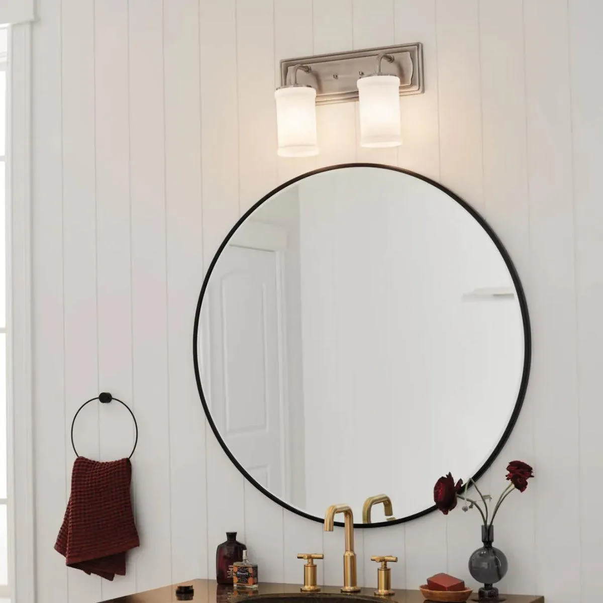 Vetivene 15 In 2-Lights Bathroom Vanity Light With Opal Glass, Silver Finish