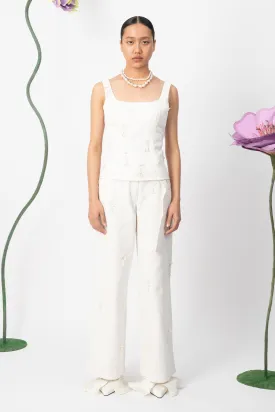 White dayflower handcrafted pants