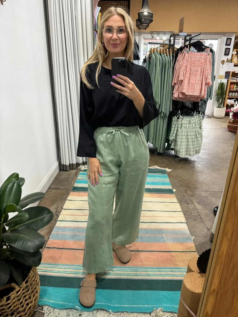 Wide Leg Linen Pant in Pistachio