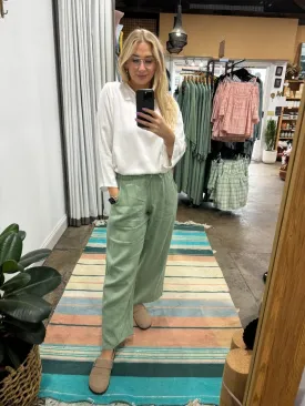 Wide Leg Linen Pant in Pistachio