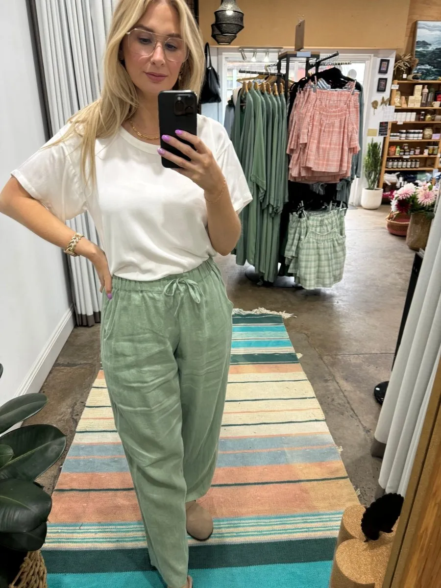 Wide Leg Linen Pant in Pistachio