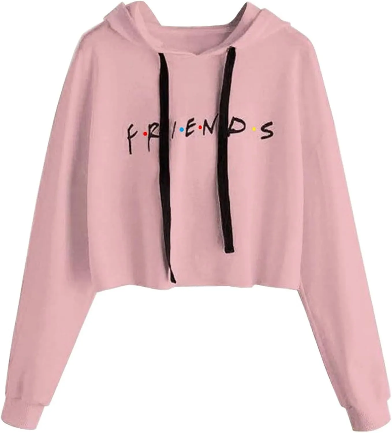 Women Cute Printed Letter Hoodie Cropped Pullover Sweatshirts Casual Gym Tops Drawstring Fall Winter Tunics