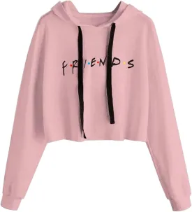 Women Cute Printed Letter Hoodie Cropped Pullover Sweatshirts Casual Gym Tops Drawstring Fall Winter Tunics