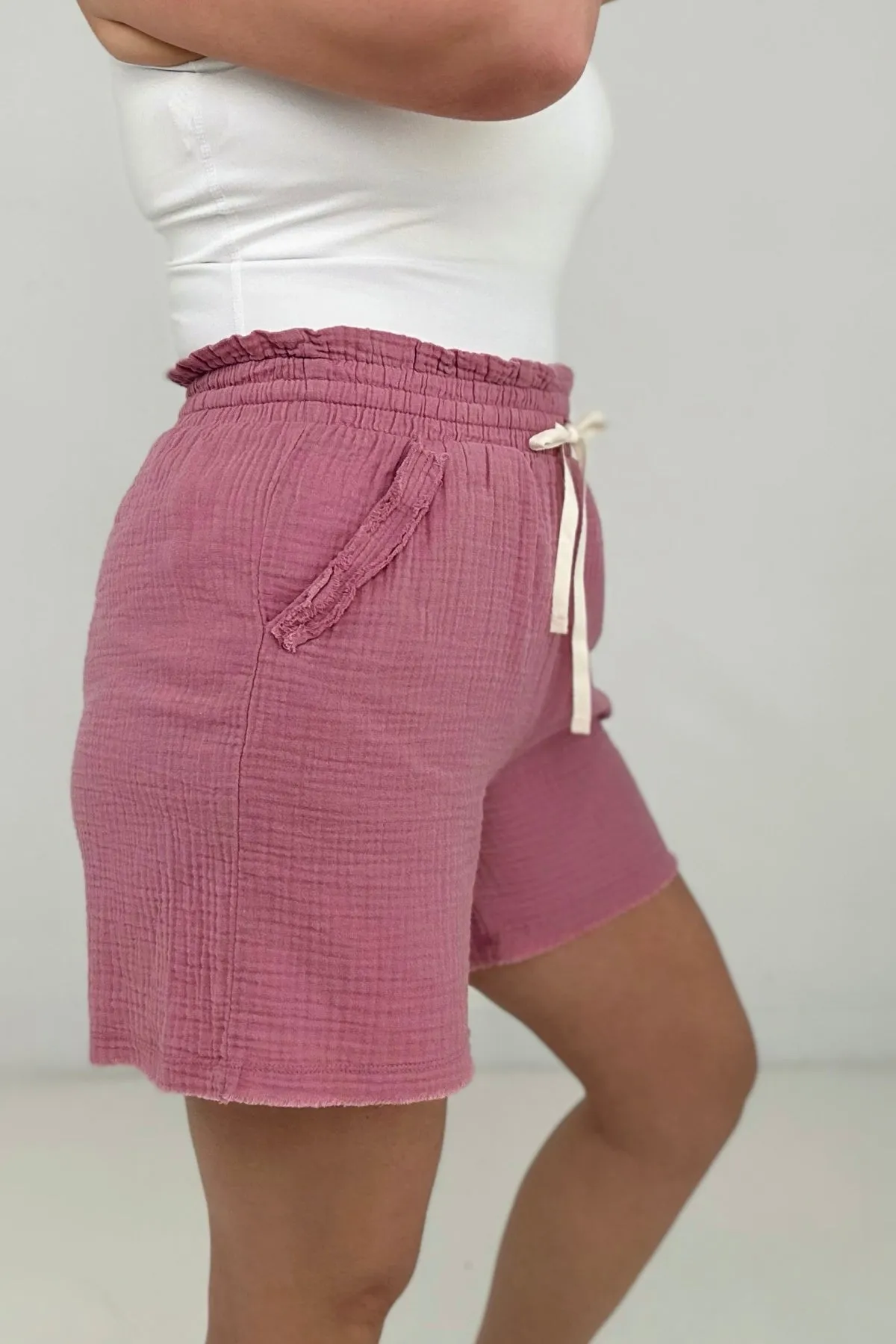 Zenana "April" Gauze Drawstring Waist Shorts